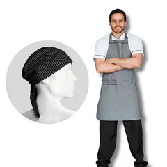 undefined - Uniforme Antifluido Cocina Camisa Blanca Pantalón Negro Delantal Peto Rayas Obsequio Cofia Rayas Hombre S