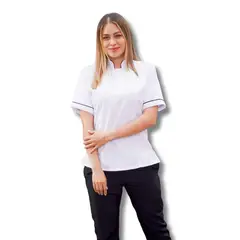 TOUCAN CHEF UNIFORMS - Uniforme Antifluido Cocina Camisa Blanca Pantalón Negro Dama XS