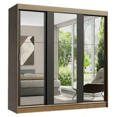 MADESA - Closet Reno 3 Puertas Corredizas con Espejos Marrón/negro