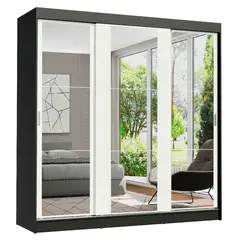 MADESA - Closet Reno 3 Puertas Corredizas con Espejos Negro/blanco