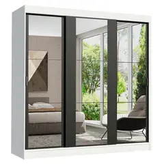 MADESA - Closet Reno 3 Puertas Corredizas con Espejos Blanco/negro