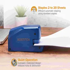 BOSTITCH - Engrapadora Eléctrica Portátil Capacidad 20 Hojas Azul Grapa Standart 26/6