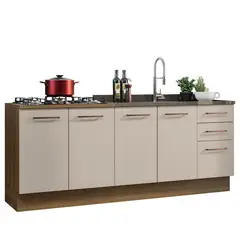 MADESA - Kit 2 Muebles de Cocina Bajo 3 Cajones 4 Puertas Agata 2.00m Marrón/crema