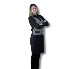 TOUCAN CHEF UNIFORMS - Uniforme Mesero Camisa Oxford Negra 2xl + Pantalon Jean Negro T16 + Delantal Tipo Chaleco Dama