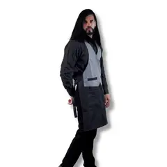 undefined - Uniforme Mesero Camisa Oxford Negra L + Pantalon Jean Negro T34 + Delantal Tipo Chaleco Hombre