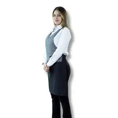 TOUCAN CHEF UNIFORMS - Uniforme Mesero Camisa Oxford Blanca S Pantalón Jean Negro Talla 10 Delantal Tipo Chaleco Dama