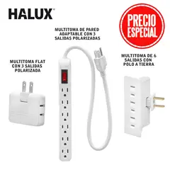 HALUX - Kit Eléctrico 3 En 1 Multitoma 6 Salidas + Multitoma 3 Salidas +Multitoma Flat