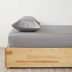 DISTRIHOGAR - Set Sábana Ajustable + Fundas Hotel Experience 300 Hilos 100% Algodón Gris Sencillo