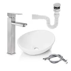 GRIFOS CENTER - Kit Lavamanos+grifo Monocontrol Cuadrada Satinada+push+acopl