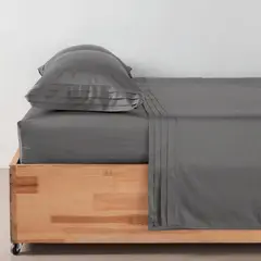 DISTRIHOGAR - Juego De Sábanas 400 Hilos 100% Algodón Cairo Gris Doble