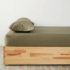 DISTRIHOGAR - Set Sábana Ajustable Más Fundas 200 Hilos 100% Algodón Verde Militar Sencillo