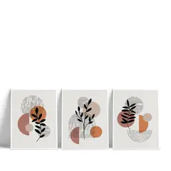 BE AND BEE - Tríptico Boho Black Leaves