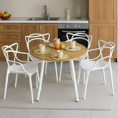 DKO DESIGN SAS - Combo Comedor Redondo 75X80X80 Vienes Pata Blanca + 4 Sillas Blanca Solna
