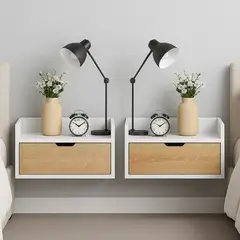 DKO DESIGN SAS - Set x2 mesas de noche flotantes con puerta 35x50x30cm madera