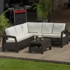 MQ - Juego De Terraza Sala Exterior Esquinero Polipropileno 3 Piezas Ferrara Fancy Taupe