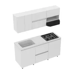 FIRPLAK - Cocina Integral Zafiro 180X60 Con Mesón. Lavaplatos Granito Perla Y Estufa. Muebles Rh Blanco Con Platero. Instalable En Ambas Direcciones
