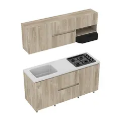 FIRPLAK - Cocina Integral Zafiro 180X60 Con Mesón. Lavaplatos Granito Perla Y Estufa. Muebles Austral Con Platero. Instalable En Ambas Direcciones
