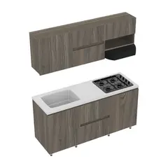 FIRPLAK - Cocina Integral Zafiro 180X60 Con Mesón Lavaplatos Granito Perla Y Estufa Muebles Mitte Con Platero Instalable En Ambas Direcciones