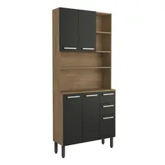 BERTOLINI - Alacena Despensa De 105Cm Con Mesón En Mdp 5 Puertas 2 Cajones Negro Con Roble