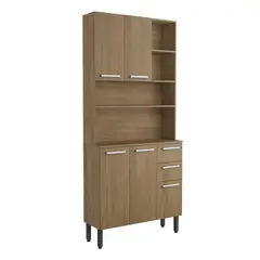 BERTOLINI - Alacena Despensa De 105Cm Con Mesón En Mdp 5 Puertas 2 Cajones Rovere