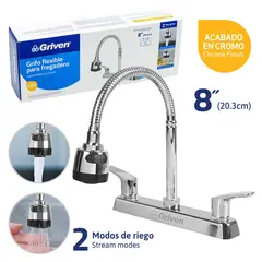 GRIVEN - Mezclador 8" Cuello Flexible P/Fregadero Dos Tipos De Chorro Palanca Metalico
