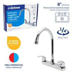 GRIVEN - Grifería P/Cocina Palanca 8" Cuello Alto Acero Inox Acabado Cromo Consumo 6 l/min