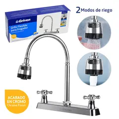 GRIVEN - Mezclador 8" Cuello Flexible P/Fregadero Dos Tipos De Chorro Cruceta Metalico