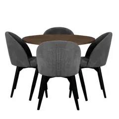 JUST HOME COLLECTION - Juego de Comedor Redondo Paris 4 Puestos Natural Oscuro Negro Humo