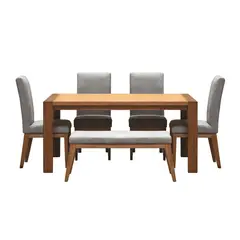 undefined - Comedor Oxford 6 Puestos 4 Silla 1 Banca Natural Gris Plata
