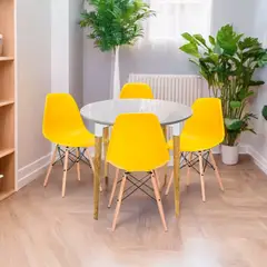 EKONOMODO COLOMBIA - Comedor White Redondo Blanco Pequeño 4 Puestos con Sillas Eames Amarilla
