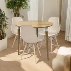 EKONOMODO COLOMBIA - Comedor Lizz Redondo Pequeño 3 Puestos con Sillas Eames Beige