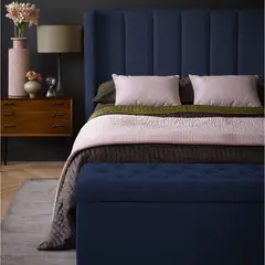 EKONOMODO COLOMBIA - Combo Cama King + Puff Baul con Colchon Pillow Julieta 200X200X140 Azul Petroleo
