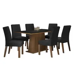 MADESA - Juego de Comedor Luciana + 6 Sillas Marrón/negro/oxford