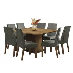 MADESA - Juego de Comedor Doris + 8 Sillas Marrón/plata