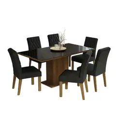MADESA - Juego de Comedor Geórgia + 6 Sillas Marrón/negro/oxford