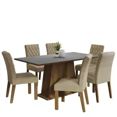 MADESA - Juego de Comedor Britney + 6 Sillas Marrón/gris/imperial
