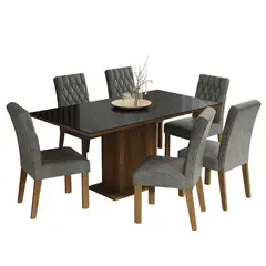 MADESA - Juego de Comedor Geórgia + 6 Sillas Marrón/negro/plata