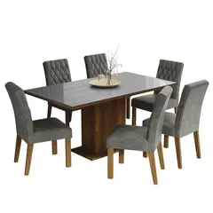 MADESA - Juego de Comedor Geórgia + 6 Sillas Marrón/gris/plata