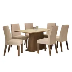 MADESA - Juego de Comedor Luciana + 6 Sillas Marrón/crema/imperial