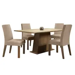 MADESA - Juego de Comedor Flavia + 4 Sillas Marrón/crema/imperial