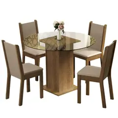MADESA - Juego de Comedor Nanda + 4 Sillas Marrón/crema/beige