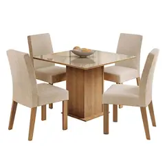 MADESA - Juego de Comedor Evelin + 4 Sillas Marrón/crema/imperial