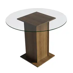 MADESA - Mesa de Comedor Redonda con Tablero de Cristal 5324 Marrón