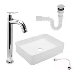 GRIFOS CENTER - Kit Lavamanos Rectangular+grifo Agua Fria Plat.brillo+push