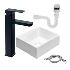 GRIFOS CENTER - Kit Lavamanos Cuadrado+grifo Monocontrol Cuadrada Negro+push