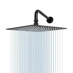 GRIFOS CENTER - Regadera Ducha Acero Inox. Cuadrada 30Cm Negro Mate + Tubo