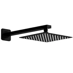 GRIFOS CENTER - Regadera Ducha Cuadrada 20cm Negro Mate + Tubo Cuadrado
