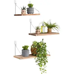 undefined - Juego de 3 Estantes Flotantes de Madera Maciza Estilo Rústico