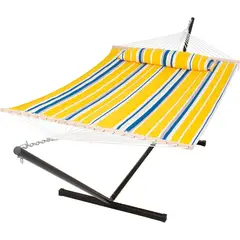 undefined - Hamaca SUNCREAT Doble Extragrande con Soporte de Madera y Acero Beige