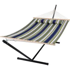 undefined - Hamaca SUNCREAT azul y aguamarina doble con soporte metálico portátil